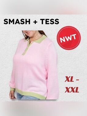 ⬇️🇨🇦🆕NWT SMASH + TESS |XL/2X| Cameron pink green Colorblock Light Knit sweater**
